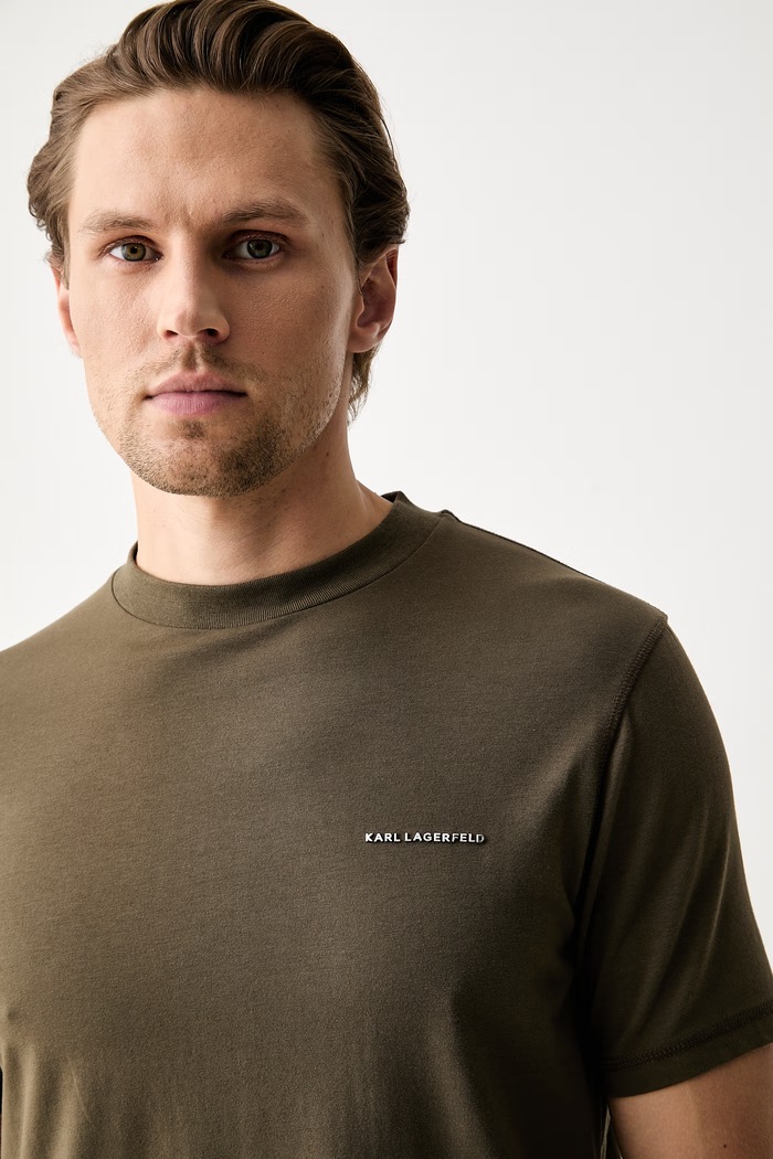 Karl Lagerfeld T-shirt basic męski bawełniany z elastanem zielony 563221.755042