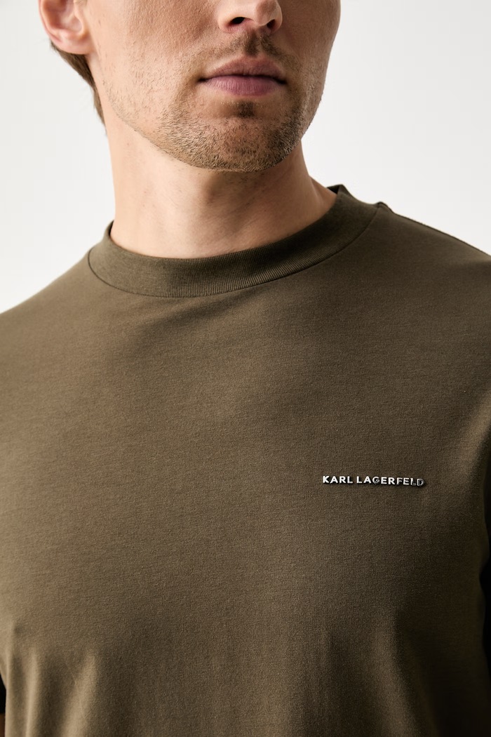 Karl Lagerfeld T-shirt basic męski bawełniany z elastanem 563221.755042 zielony