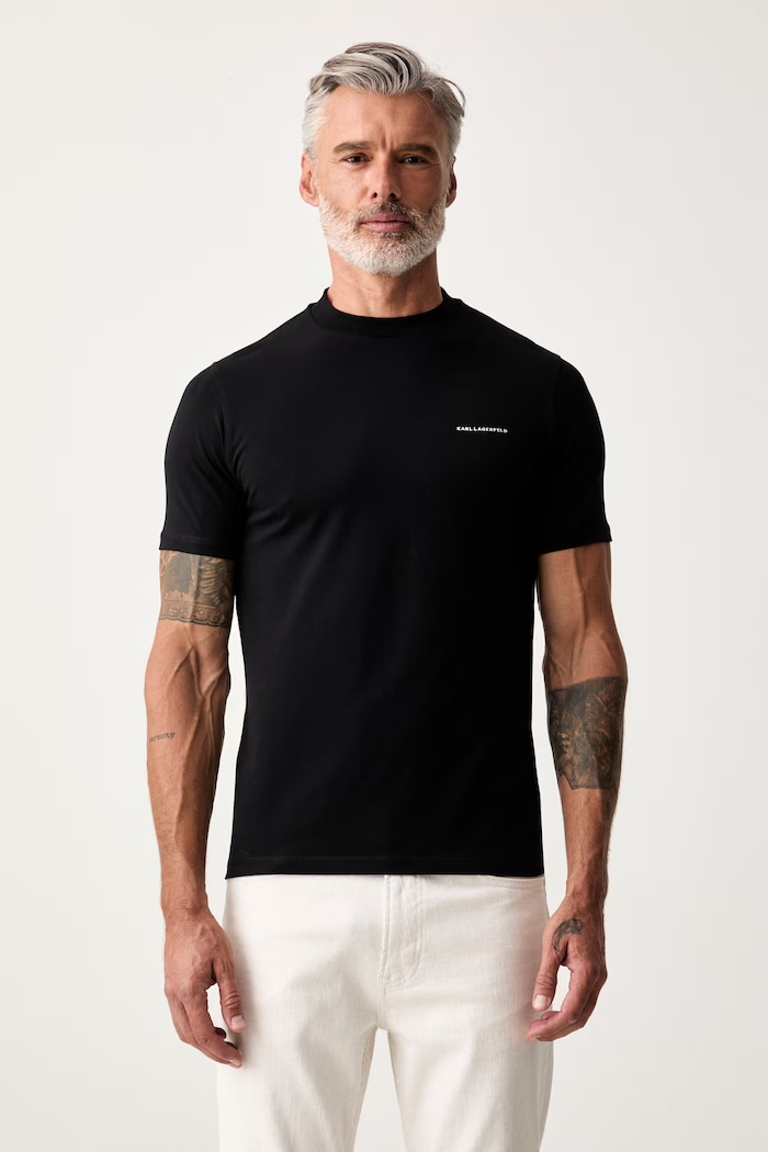 Karl Lagerfeld T-shirt basic męski bawełniany z elastanem czarny 563221.755042