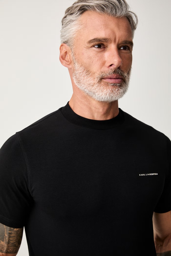 Karl Lagerfeld T-shirt basic męski bawełniany z elastanem czarny 563221.755042