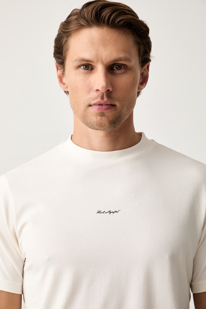 Karl Lagerfeld T-shirt męski bawełniany z elastanem beżowy 563221.755037