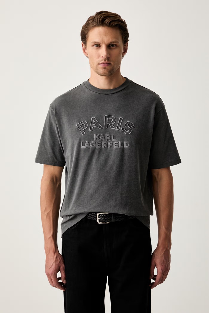 Karl Lagerfeld T-shirt męski bawełniany szary 563250.755170