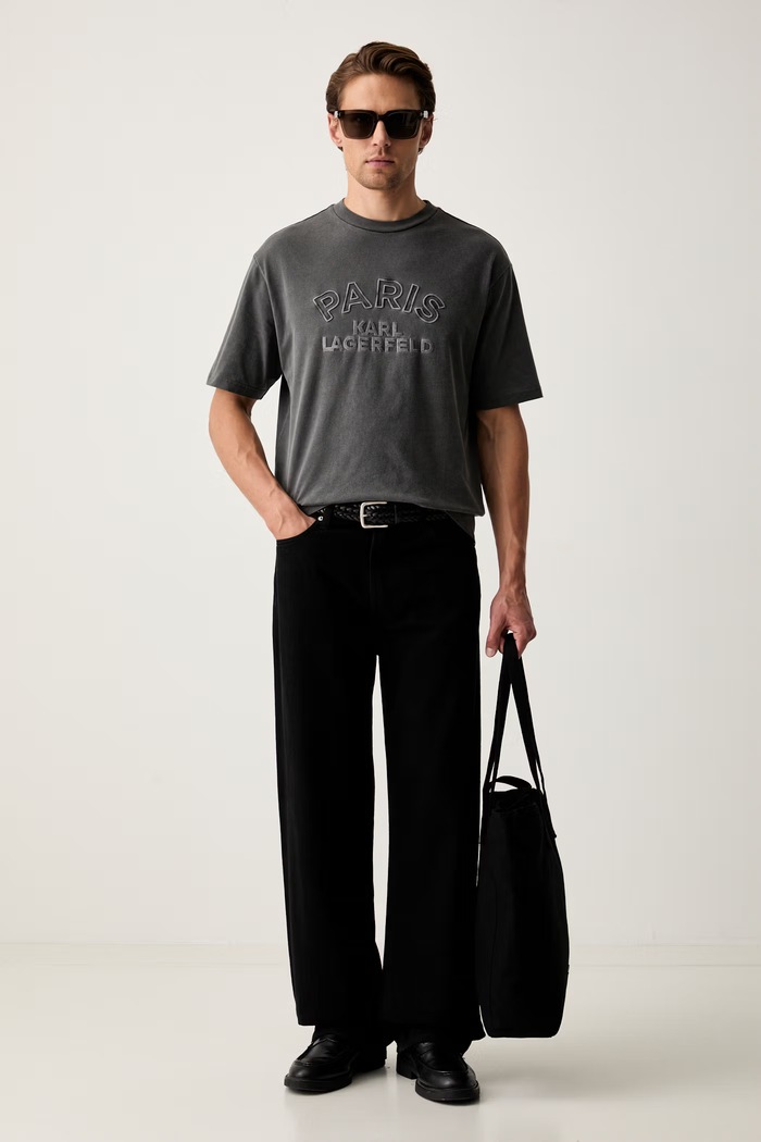 Karl Lagerfeld T-shirt męski bawełniany 563250.755170 szary AW26