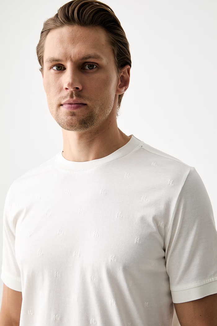 Karl Lagerfeld T-shirt męski bawełniany beżowy 563200.755001