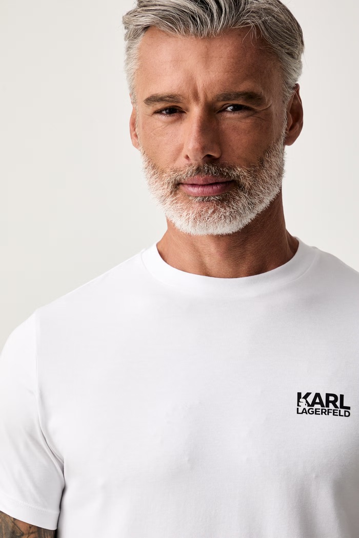 Karl Lagerfeld T-shirt męski bawełniany z elastanem biały 563235.755781