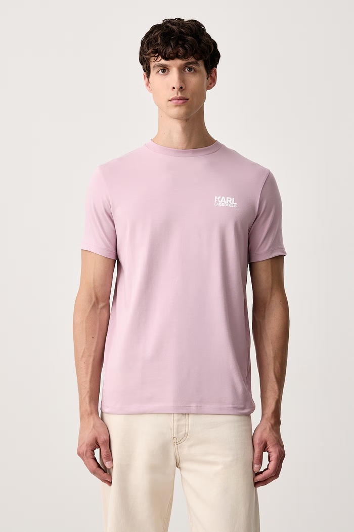 Karl Lagerfeld T-shirt męski bawełniany z elastanem różowy 563235.755781