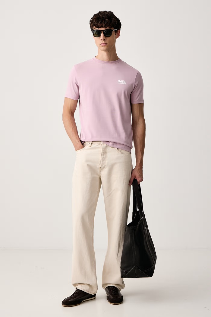 Karl Lagerfeld T-shirt męski bawełniany z elastanem 563235.755781 różowy AW26