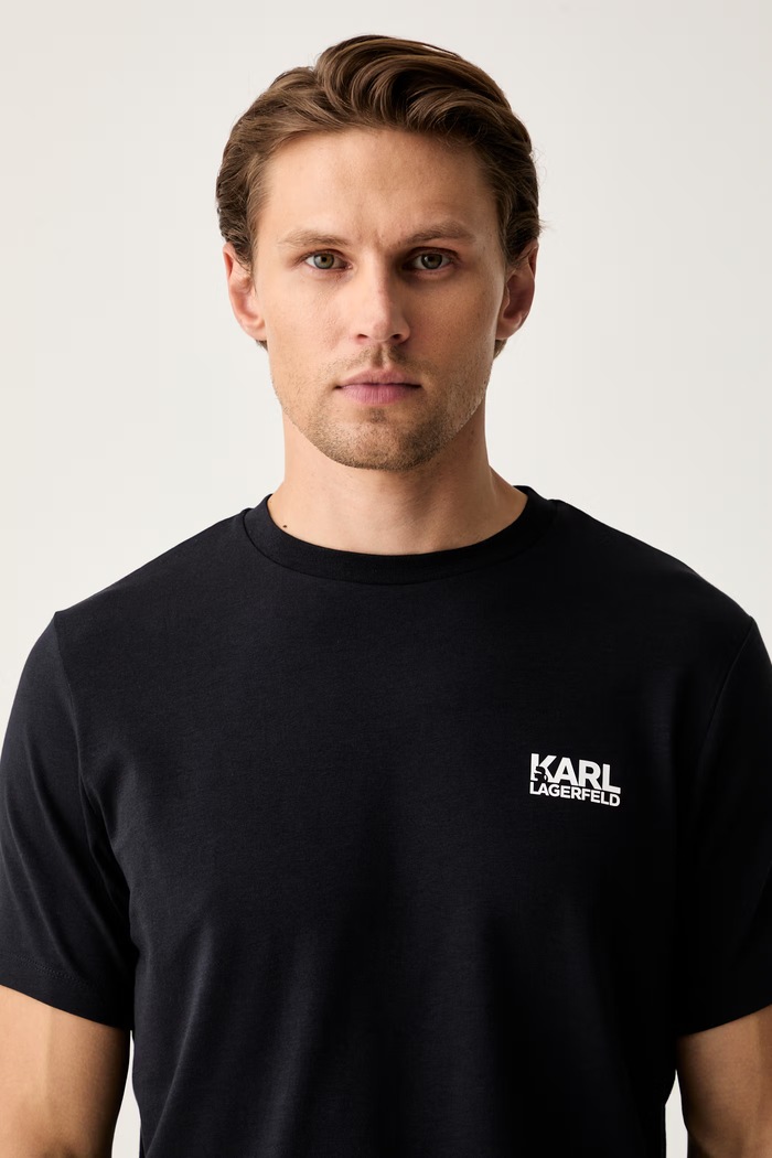 Karl Lagerfeld t-shirt ανδρικό βαμβακερό με ελαστάν σκούρο μπλε 563235.755781