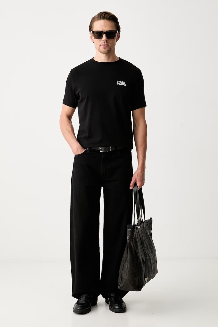 Karl Lagerfeld tričko pánské bavlněné s elastanem 563235.755781 černá AW26