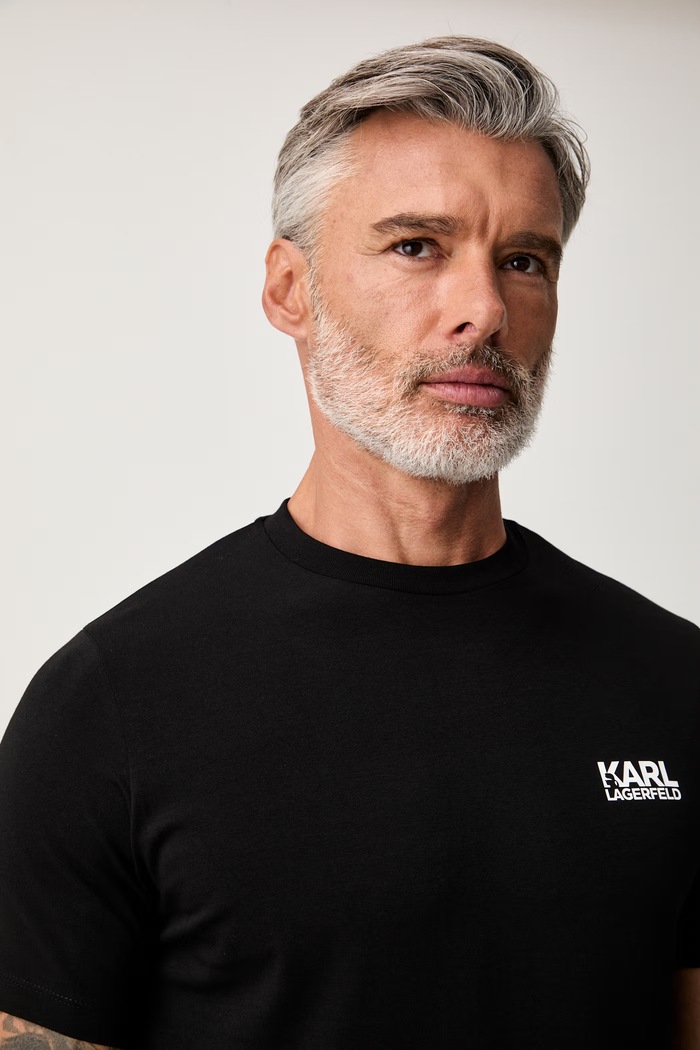 Karl Lagerfeld T-shirt męski bawełniany z elastanem czarny 563235.755781