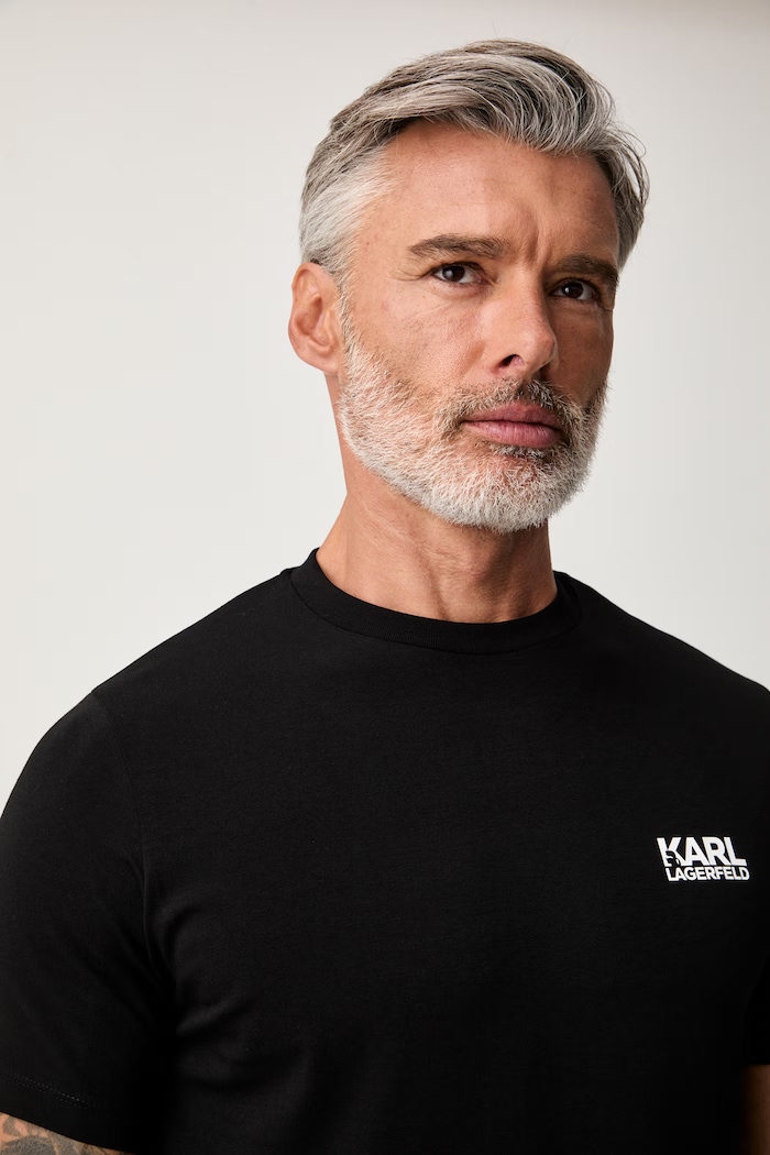 Karl Lagerfeld T-shirt męski bawełniany z elastanem czarny 563235.755781