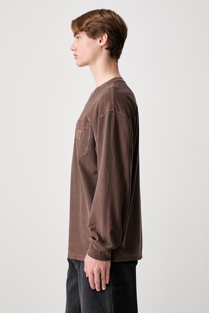 Carhartt WIP L/S Loose Pocket longsleeve męski bawełniany I036862 brązowy AW26