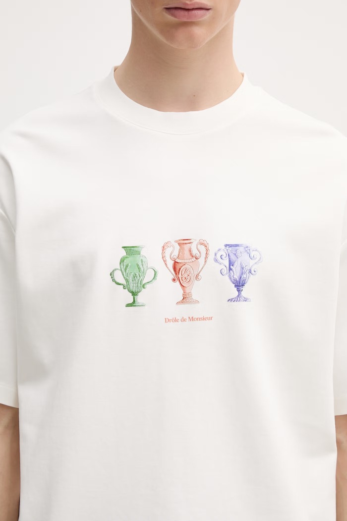 Drôle de Monsieur tricou pentru bărbați din bumbac Signature bej L.TS336.CO002
