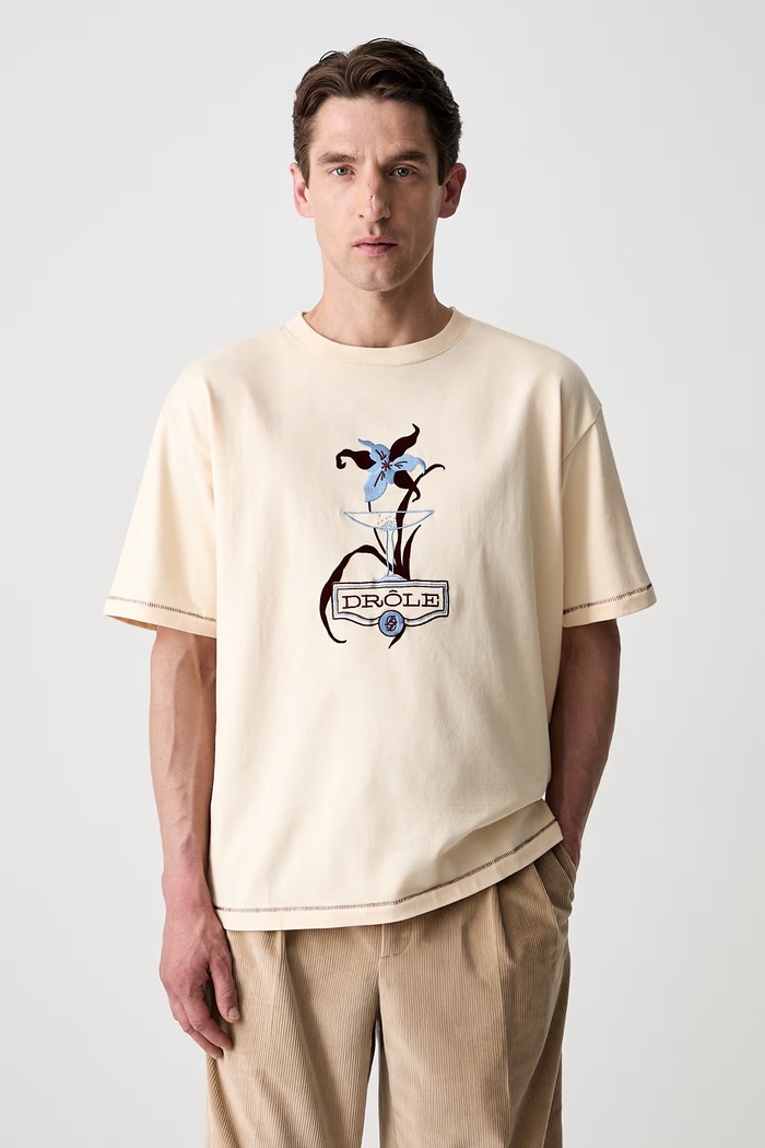 Drôle de Monsieur T-shirt męski bawełniany Iris beżowy L.TS331.CO248