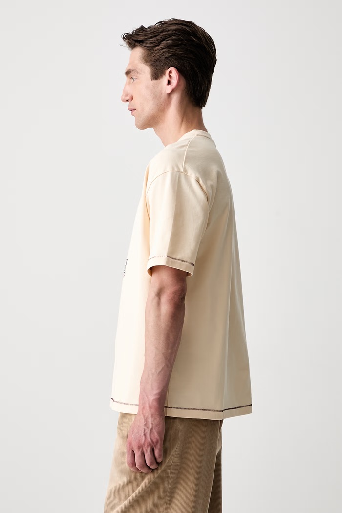 Drôle de Monsieur Iris T-shirt bawełniany męski L.TS331.CO248 beżowy AW26