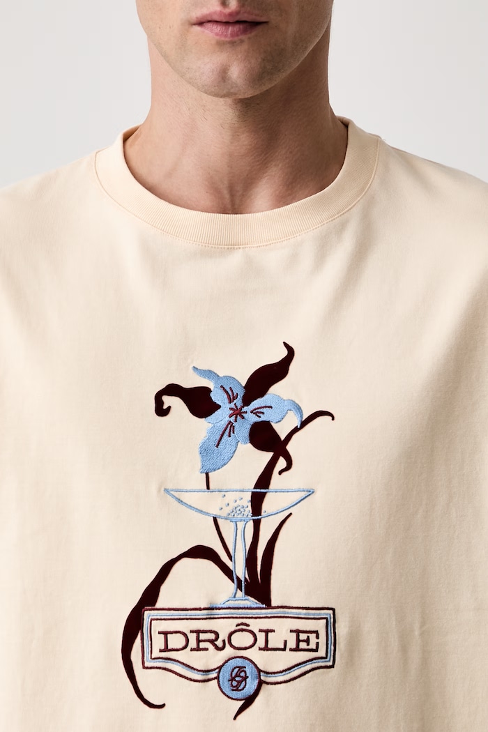 Drôle de Monsieur T-shirt męski bawełniany Iris beżowy L.TS331.CO248