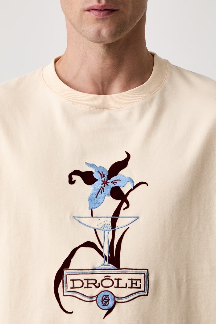 Drôle de Monsieur Iris T-shirt bawełniany męski beżowy L.TS331.CO248