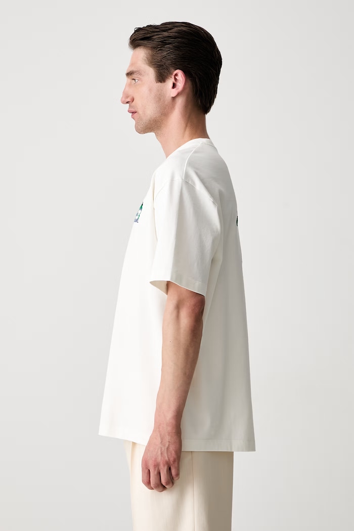 Drôle de Monsieur Vine Embroidered Slogan t-shirt in cotone da uomo L.TS327.CO248 beige AW26