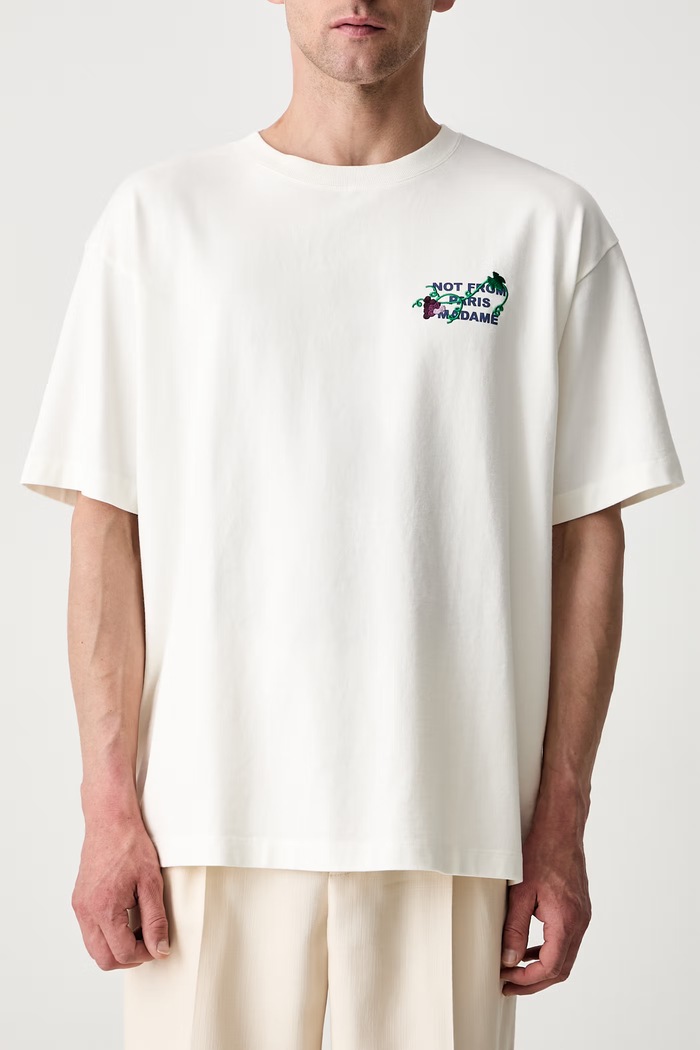 Drôle de Monsieur T-shirt męski bawełniany Vine Embroidered Slogan L.TS327.CO248 beżowy