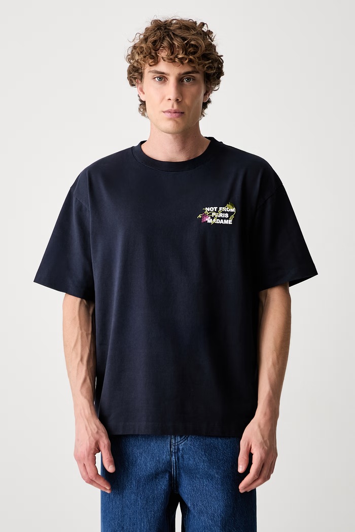 Odzież Drôle de Monsieur T-shirt męski bawełniany Vine Embroidered Slogan L.TS327.CO248 granatowy