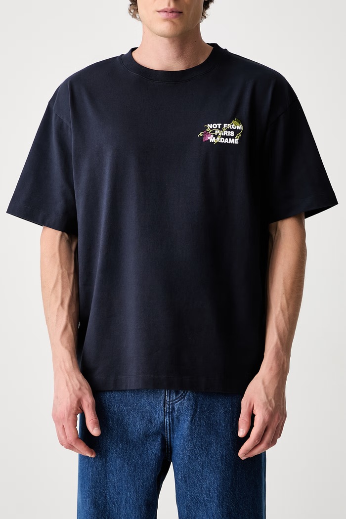 Drôle de Monsieur T-shirt męski bawełniany Vine Embroidered Slogan granatowy L.TS327.CO248