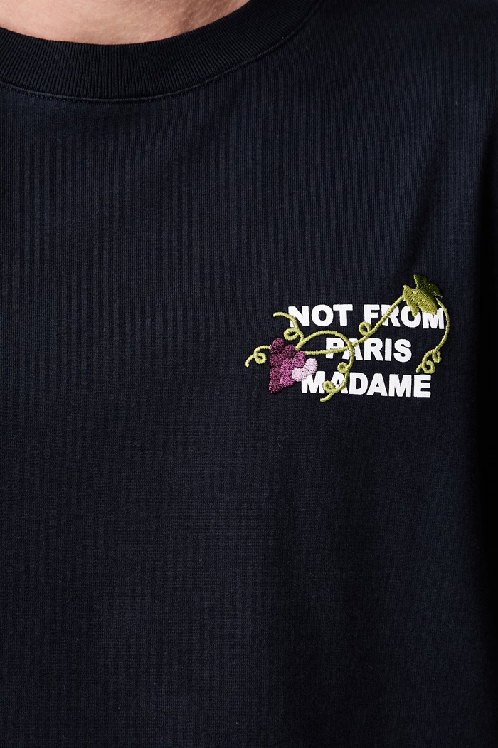 Drôle de Monsieur T-shirt męski bawełniany Vine Embroidered Slogan L.TS327.CO248 granatowy