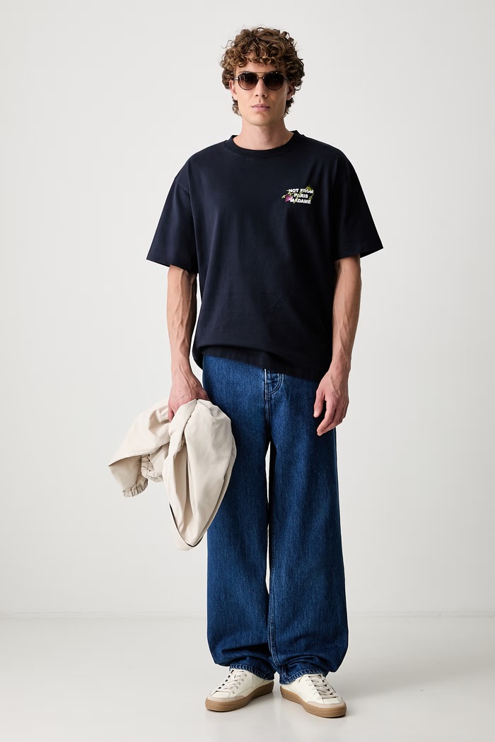 Drôle de Monsieur T-shirt męski bawełniany Vine Embroidered Slogan L.TS327.CO248
