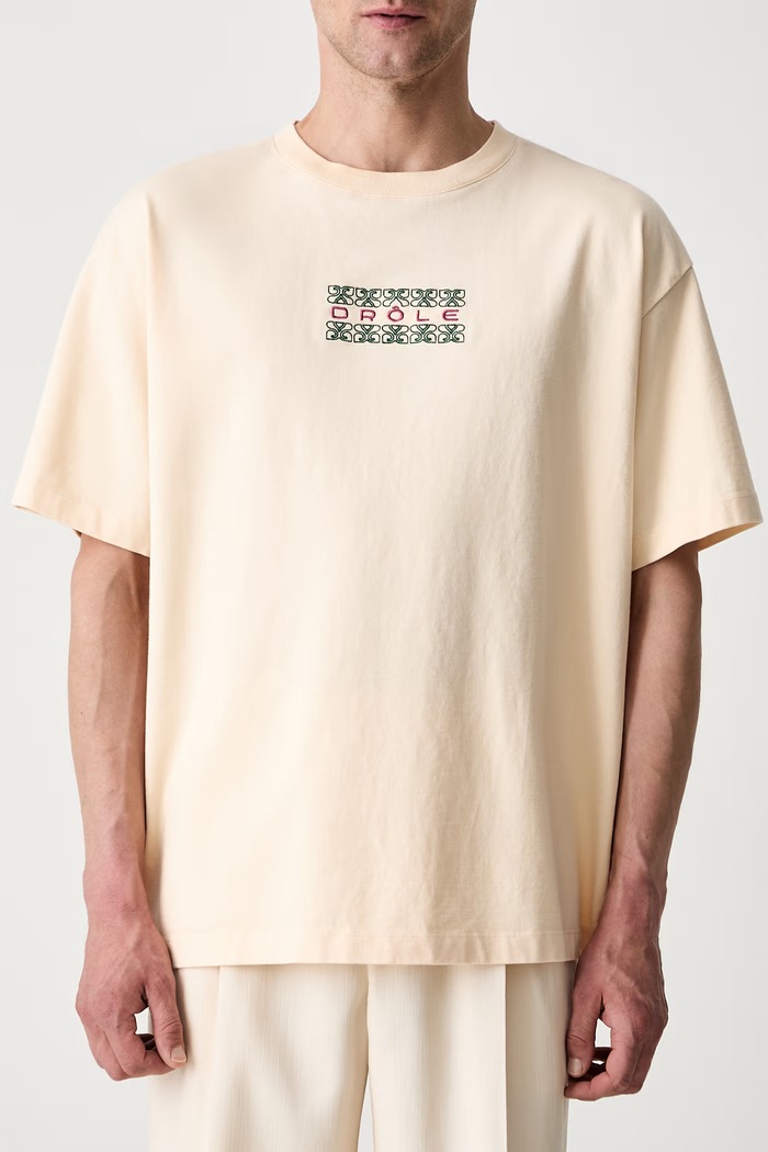 Drôle de Monsieur Ornements T-shirt bawełniany męski beżowy L.TS326.CO248