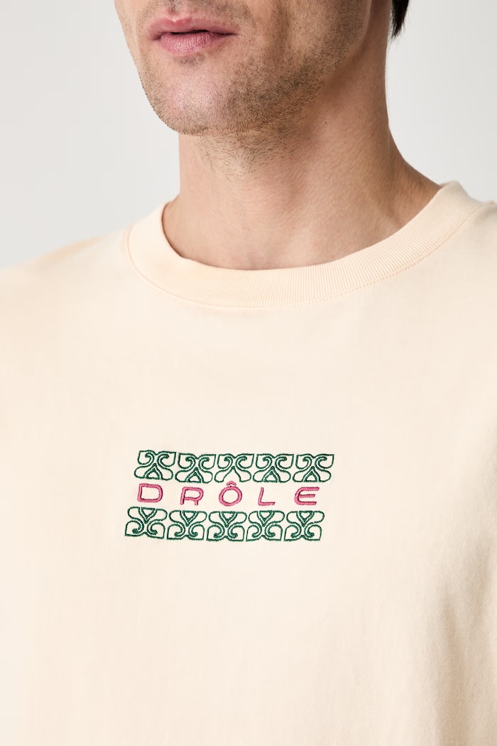 Drôle de Monsieur T-shirt męski bawełniany Ornements L.TS326.CO248 beżowy