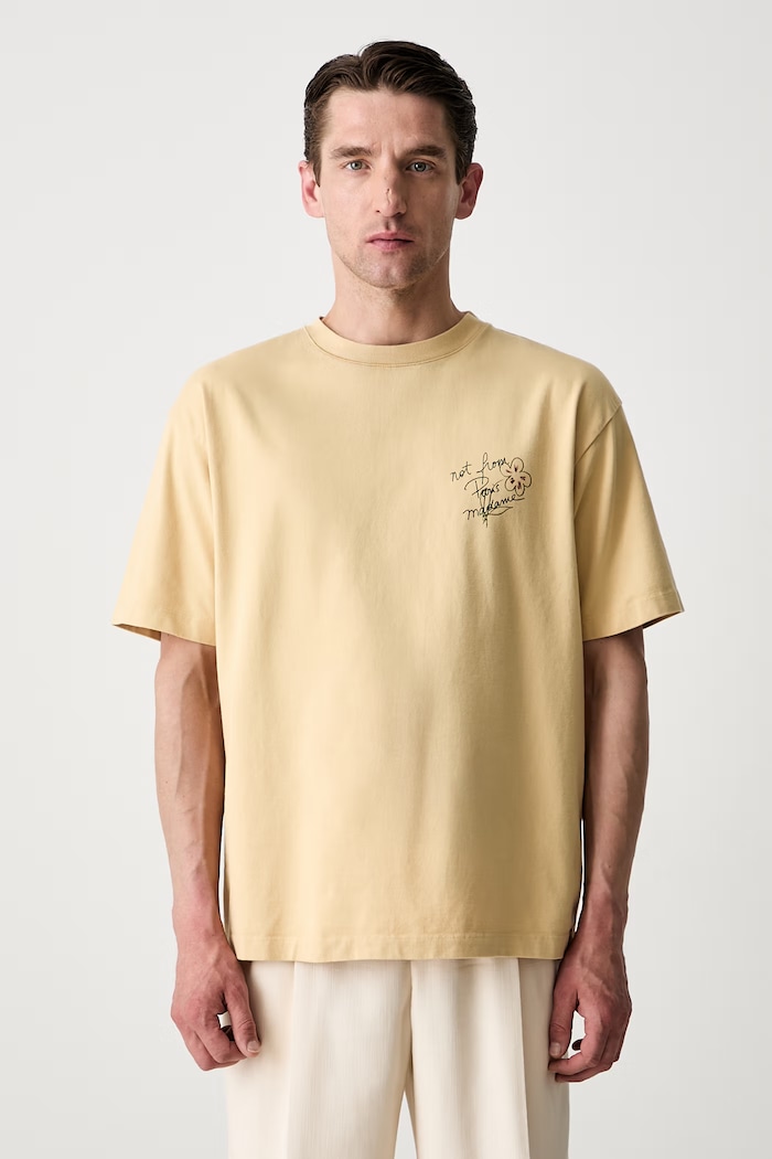 Odzież Drôle de Monsieur Esquisse Slogan T-shirt bawełniany męski L.TS188.CO248 beżowy