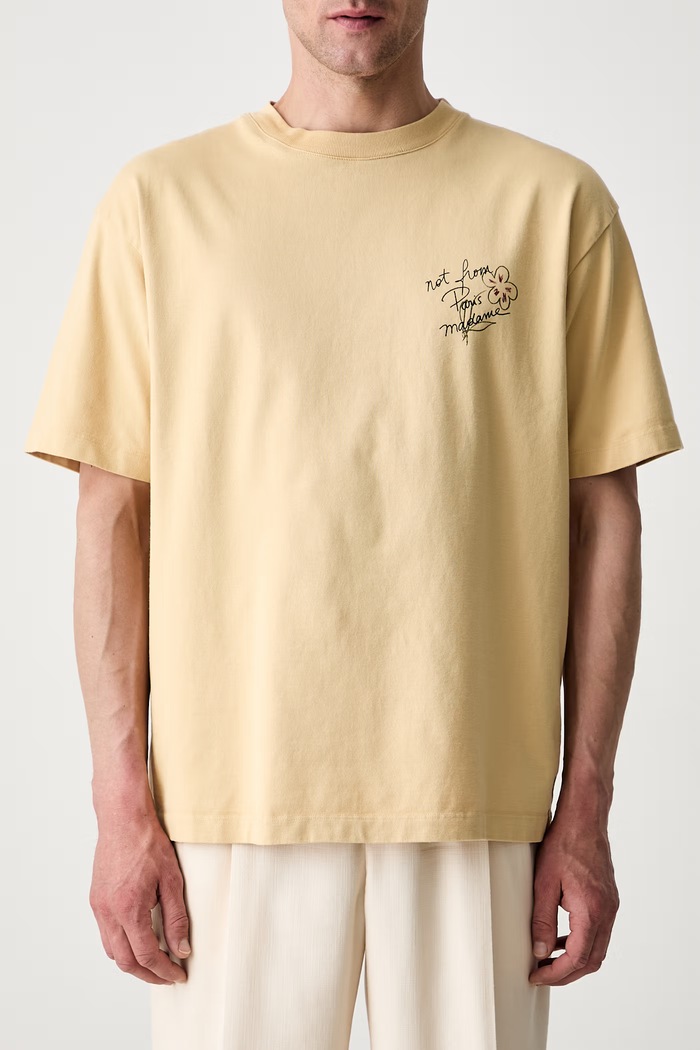 Drôle de Monsieur T-shirt męski bawełniany Esquisse Slogan beżowy L.TS188.CO248
