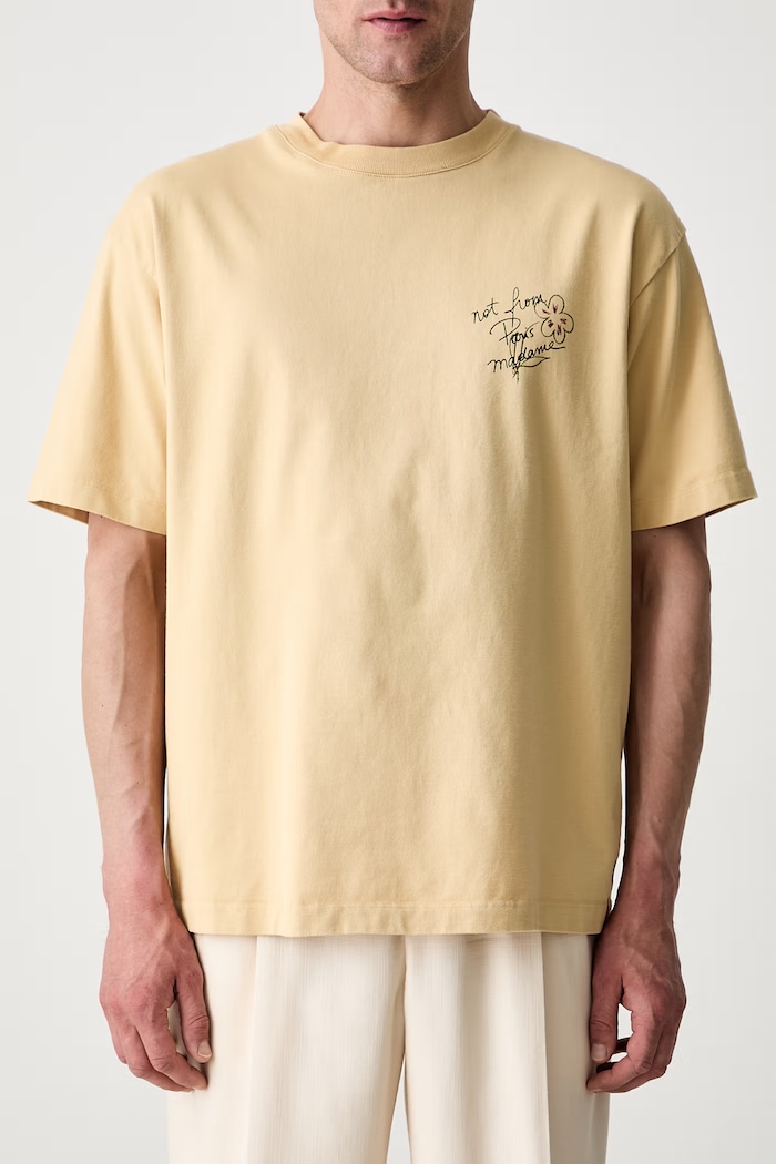 Drôle de Monsieur Esquisse Slogan T-shirt bawełniany męski beżowy L.TS188.CO248