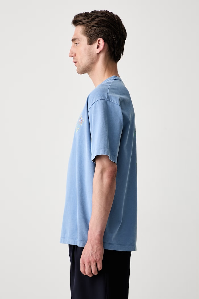 Drôle de Monsieur T-shirt męski bawełniany Esquisse Slogan L.TS188.CO248 niebieski AW26