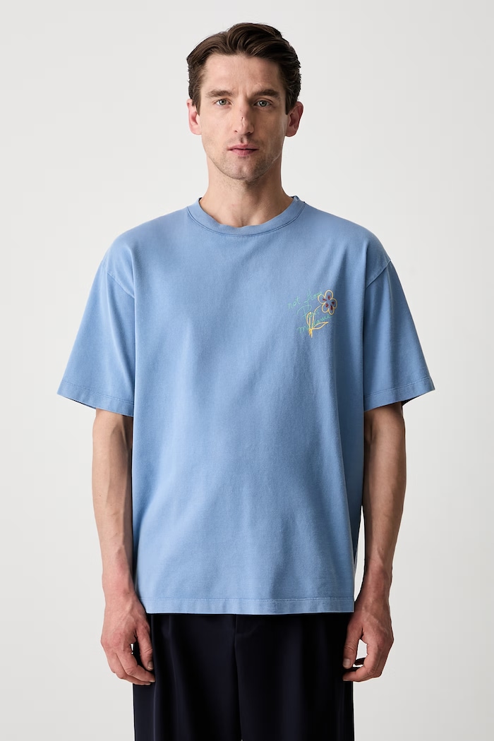 Odzież Drôle de Monsieur T-shirt męski bawełniany Esquisse Slogan L.TS188.CO248 niebieski