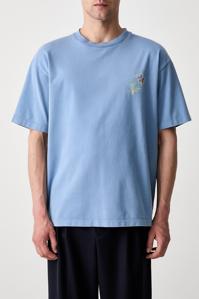Drôle de Monsieur Esquisse Slogan T-shirt bawełniany męski niebieski L.TS188.CO248