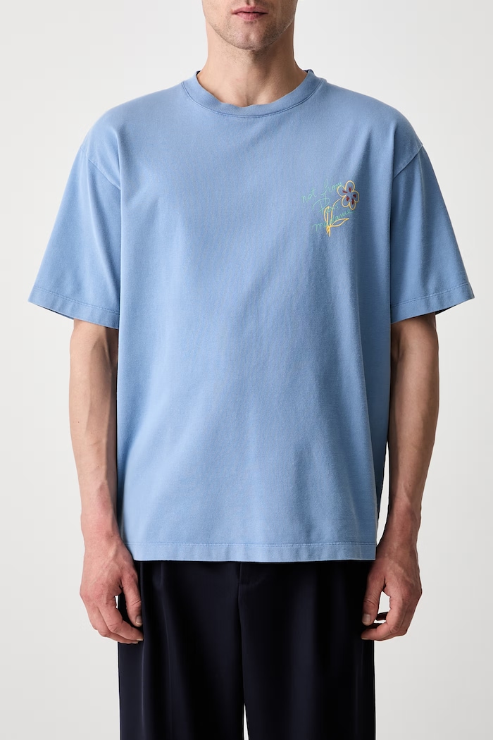 Drôle de Monsieur Esquisse Slogan T-shirt bawełniany męski niebieski L.TS188.CO248