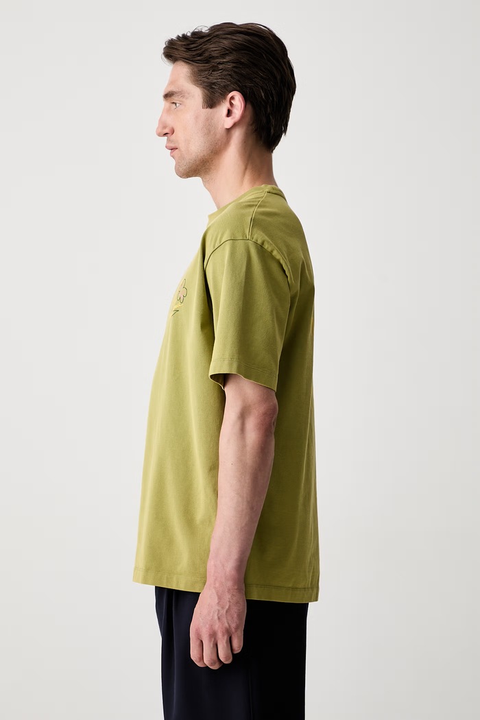 Drôle de Monsieur T-shirt męski bawełniany Esquisse Slogan L.TS188.CO248 zielony AW26