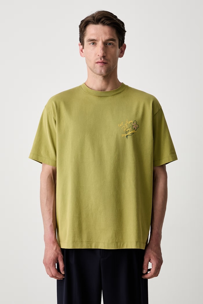 Odzież Drôle de Monsieur Esquisse Slogan T-shirt bawełniany męski L.TS188.CO248 zielony