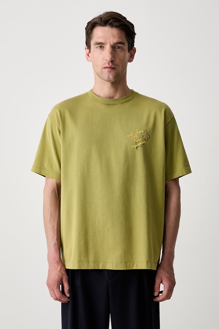 Odzież Drôle de Monsieur Esquisse Slogan T-shirt bawełniany męski L.TS188.CO248 zielony