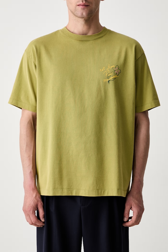 Drôle de Monsieur Esquisse Slogan T-shirt bawełniany męski zielony L.TS188.CO248