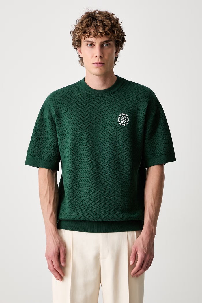 Drôle de Monsieur T-shirt swetrowy męski bawełniany D Mirror zielony L.PO202.CO292