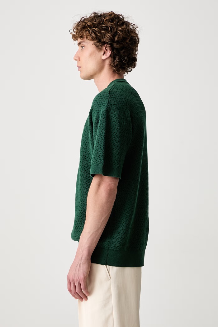 Drôle de Monsieur T-shirt swetrowy męski bawełniany D Mirror zielony L.PO202.CO292