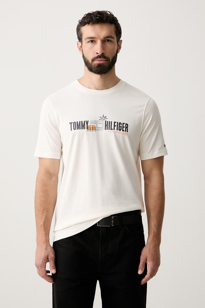 Tommy Hilfiger T-shirt męski bawełniany beżowy MW0MW43197