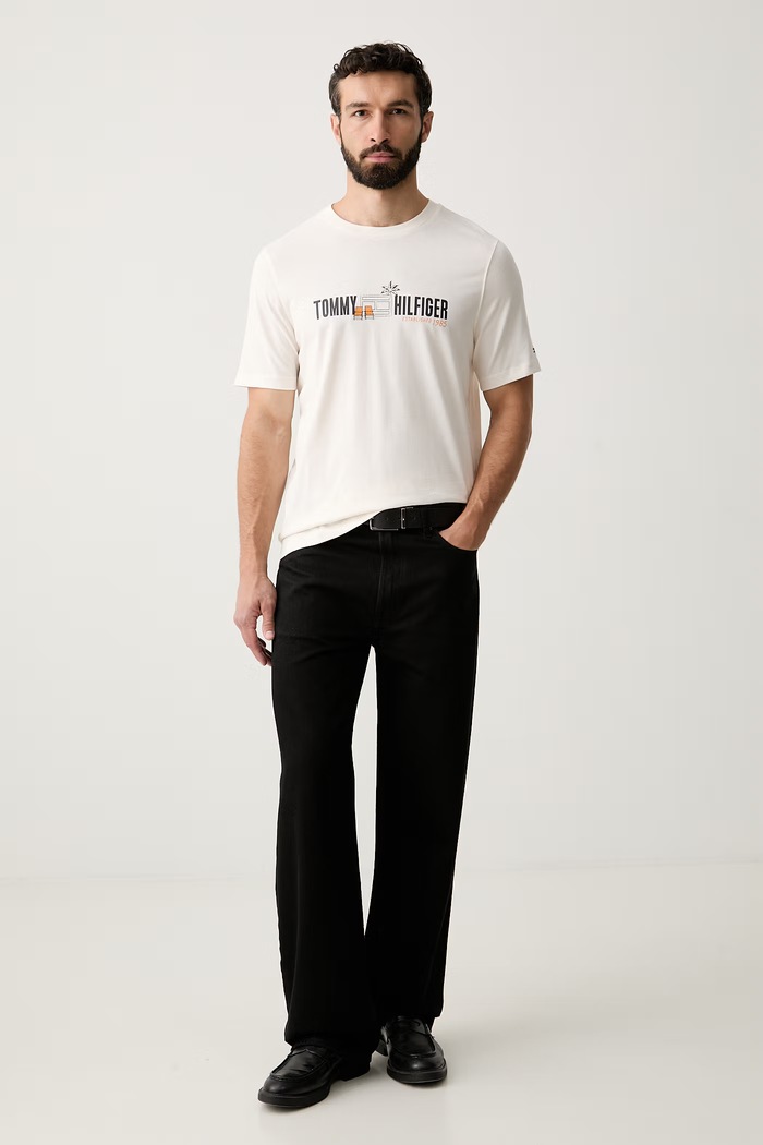 Tommy Hilfiger T-shirt męski bawełniany MW0MW43197 beżowy AW26