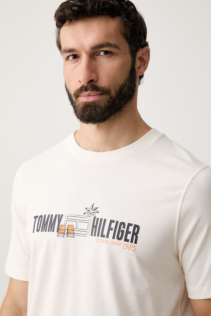 Tommy Hilfiger T-shirt męski bawełniany beżowy MW0MW43197