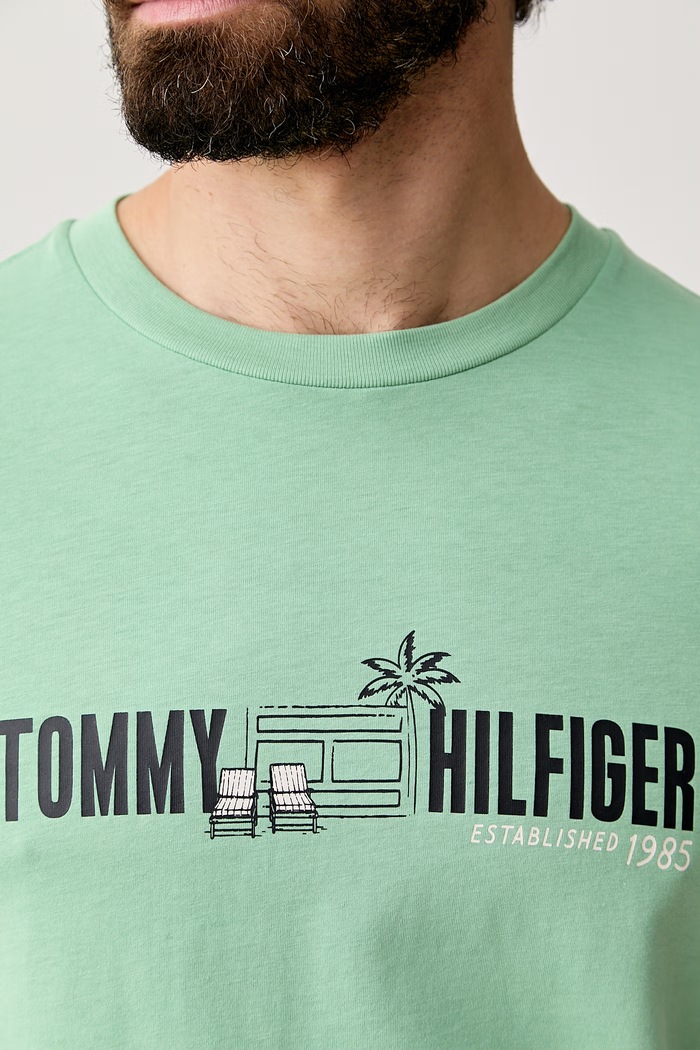 Tommy Hilfiger t-shirt ανδρικό βαμβακερό MW0MW43197 πράσινο
