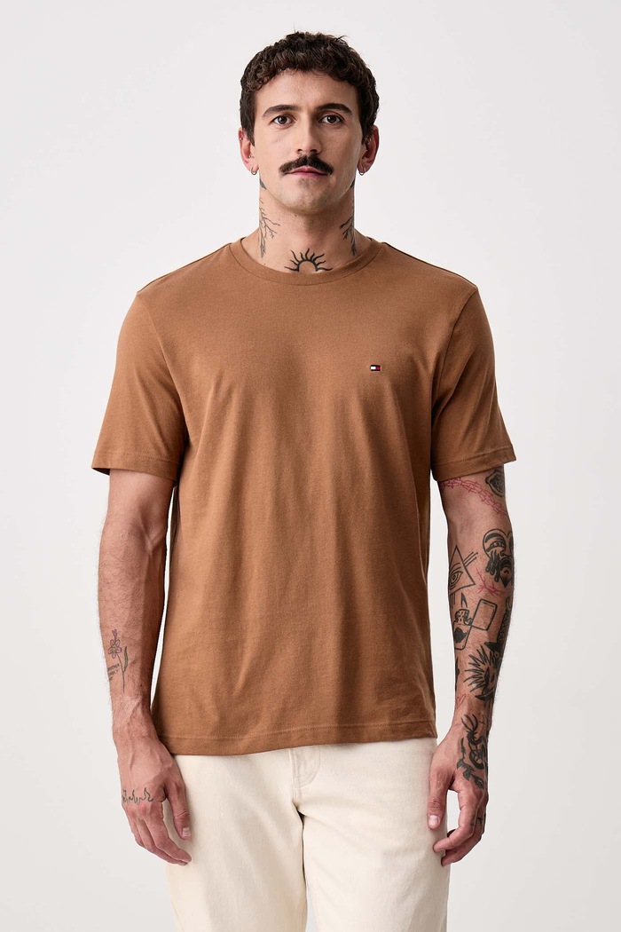 Tommy Hilfiger T-shirt męski bawełniany brązowy MW0MW39995.