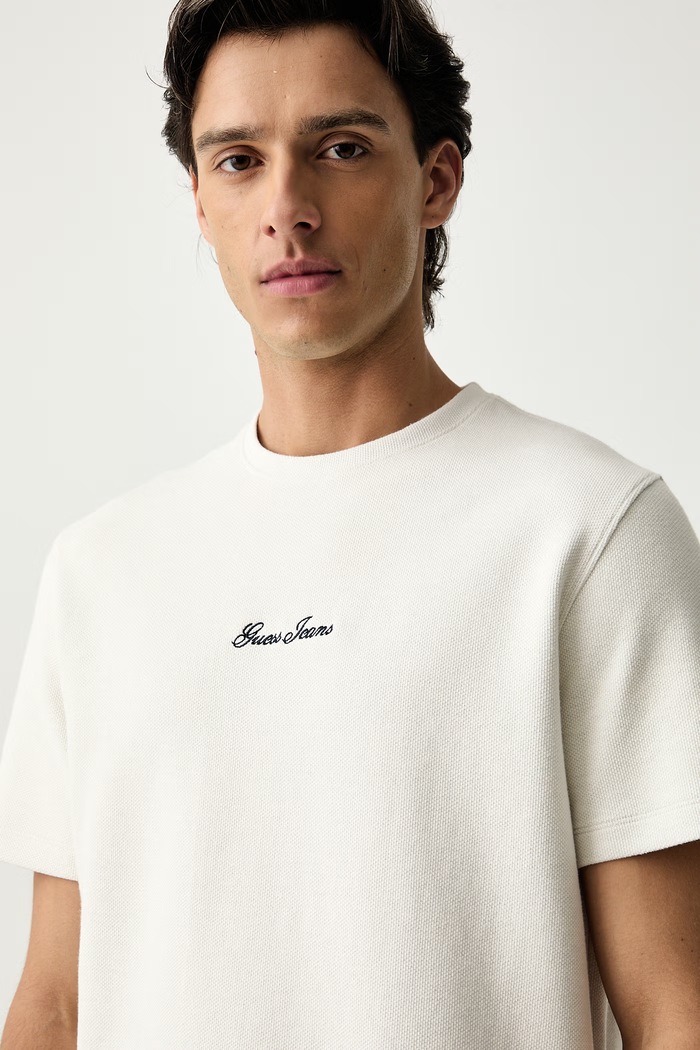 Guess Jeans T-shirt męski z bawełną beżowy M6YP09.K4177