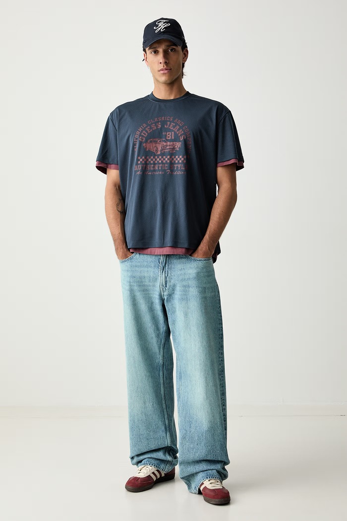 Guess Jeans T-shirt męski skórzany M6YI15.K3946 granatowy AW26