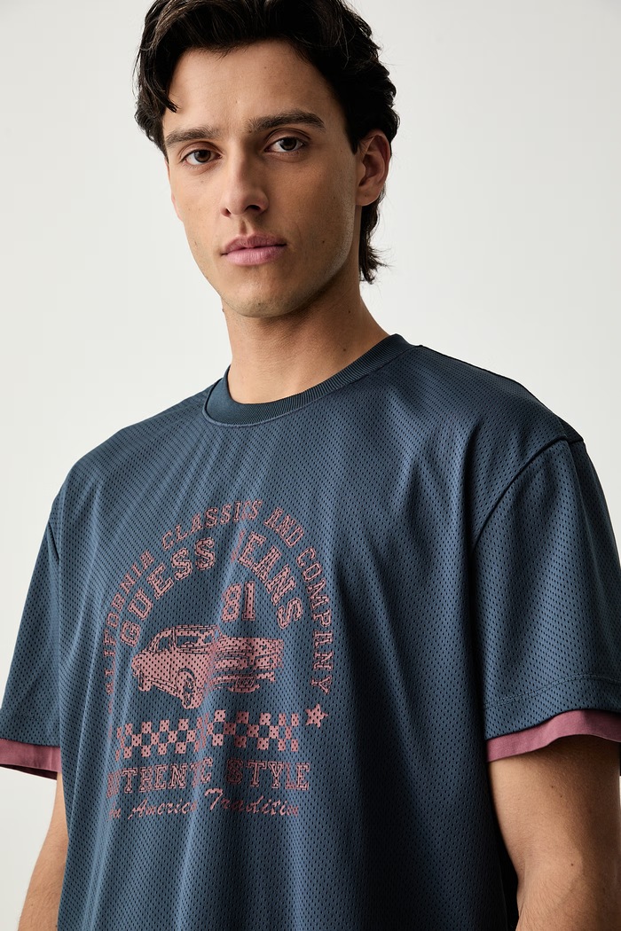 Guess Jeans T-shirt męski skórzany granatowy M6YI15.K3946